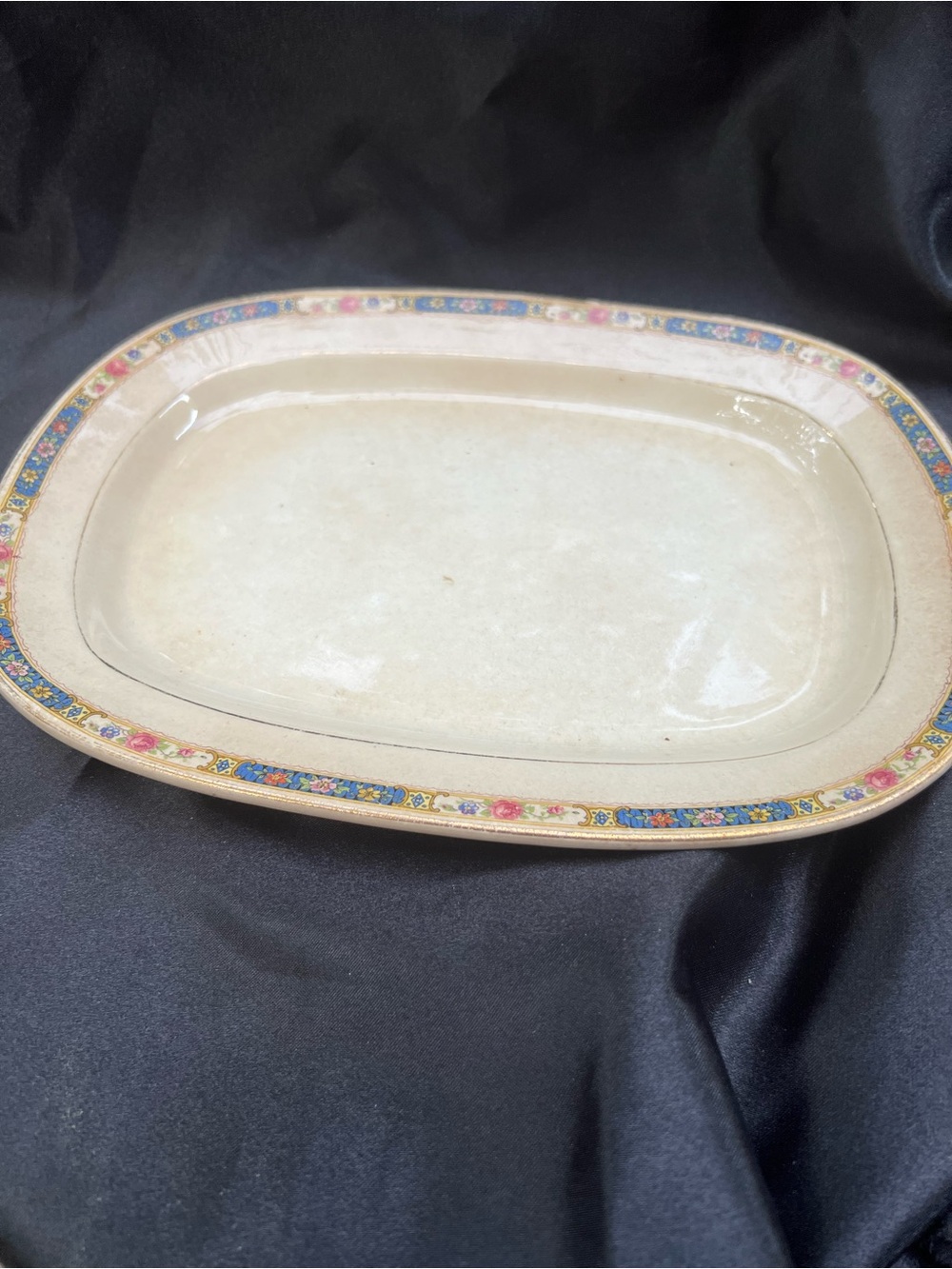 Vintage Decorative Cream Serving Platter with Floral Border